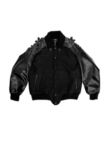 JUNTAE KIM - Laser Cut Flower Varsity Jacket - AW25 - BLACK